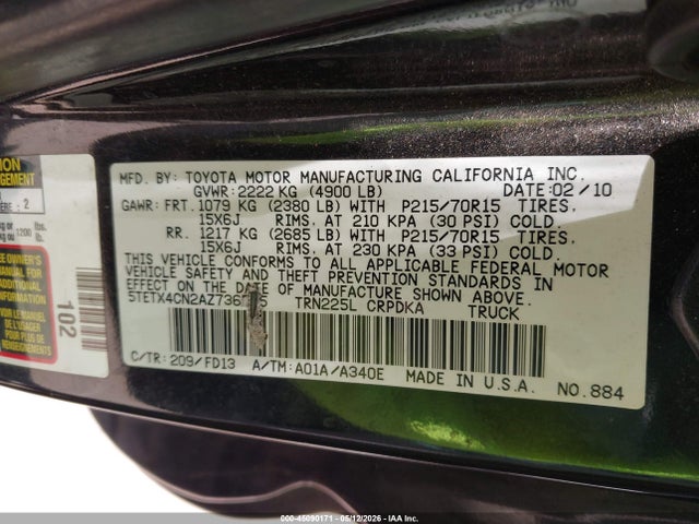 Продажа на аукционе авто 2010 Toyota Tacoma, vin: 5TETX4CN2AZ736575, номер лота: 45090171