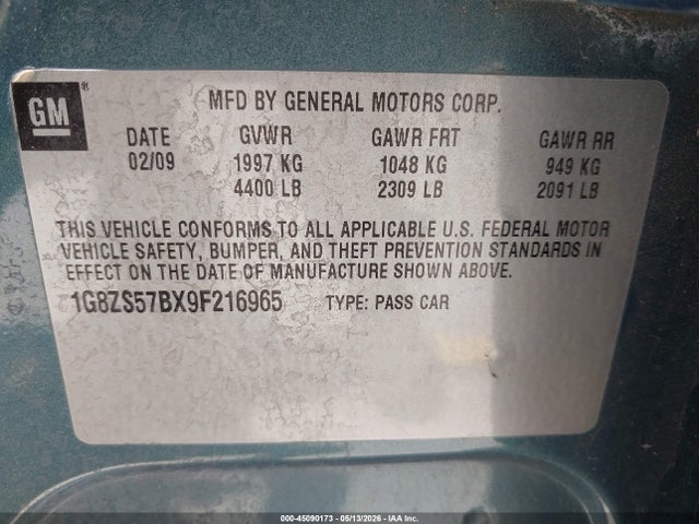 2009 Saturn Aura Xe მანქანა იყიდება აუქციონზე, vin: 1G8ZS57BX9F216965, აუქციონის ნომერი: 45090173