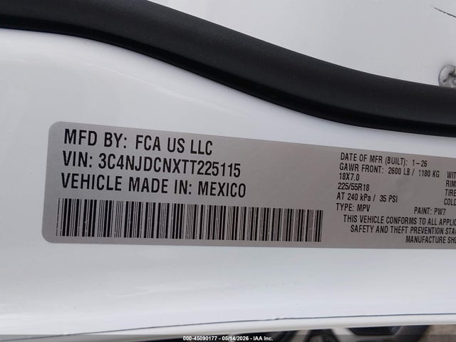 45090177 :رقم المزاد ، 3C4NJDCNXTT225115 vin ، 2026 Jeep Compass Limited مزاد بيع
