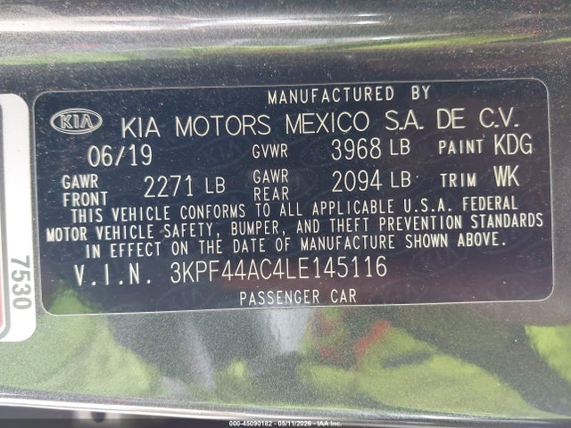 Aukcja sprzedaży 2020 Kia Forte Gt, vin: 3KPF44AC4LE145116, numer aukcji: 45090182