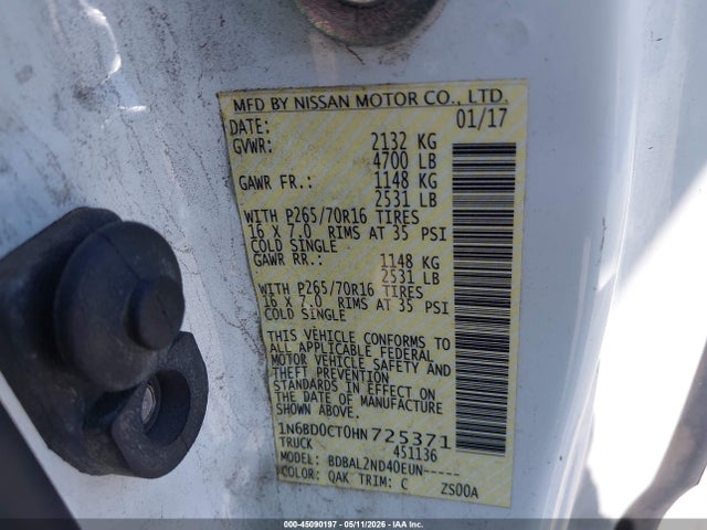 1N6BD0CT0HN725371 Nissan Frontier Sv-i4