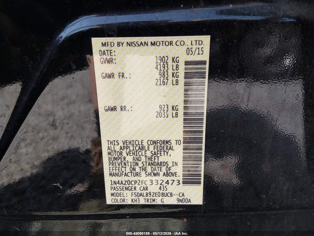 Aukcja sprzedaży 2015 Nissan Leaf S, vin: 1N4AZ0CP2FC332473, numer aukcji: 45090199