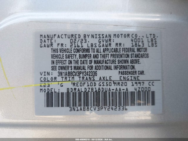 3N1AB8CV3PY242336 Nissan Sentra Sv Xtronic Cvt