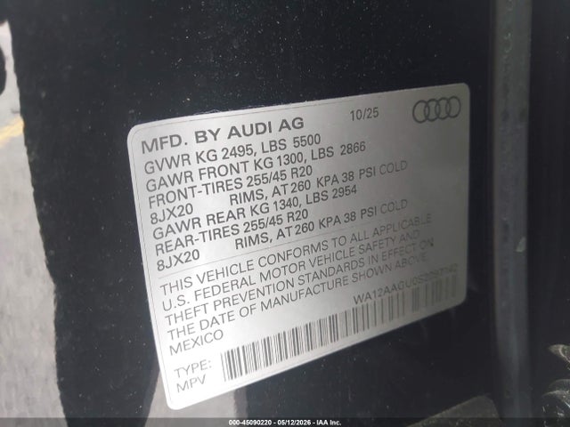 Продаж на аукціоні авто 2025 Audi All-new Q5 Premium Plus Tfsi Quattro S Tronic, vin: WA12AAGU0S2097142, номер лоту: 45090220