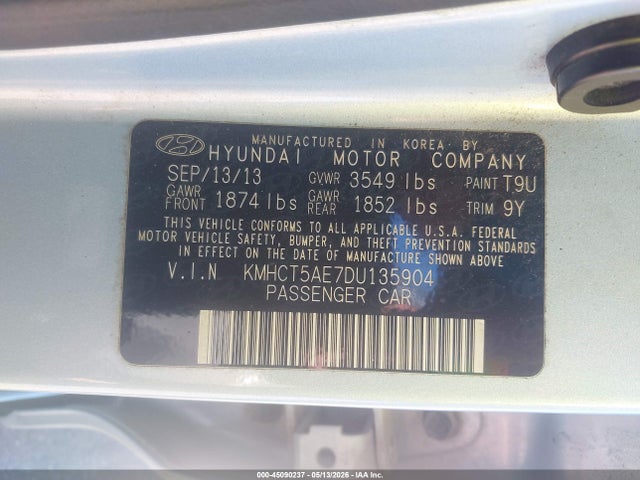 Продаж на аукціоні авто 2013 Hyundai Accent Gs, vin: KMHCT5AE7DU135904, номер лоту: 45090237