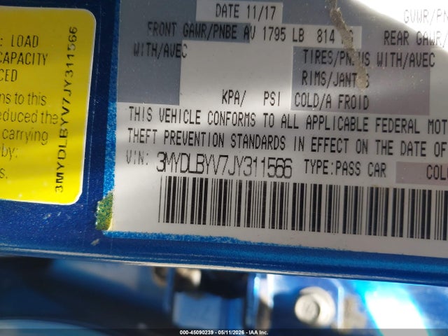 3MYDLBYV7JY311566 Toyota YARIS IA