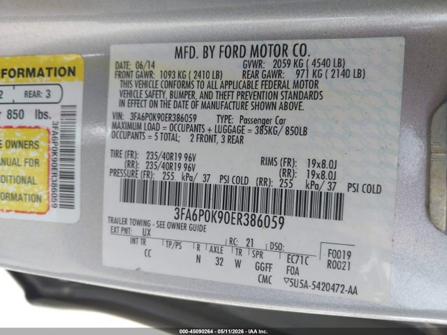 Aukcja sprzedaży 2014 Ford Fusion Titanium, vin: 3FA6P0K90ER386059, numer aukcji: 45090264