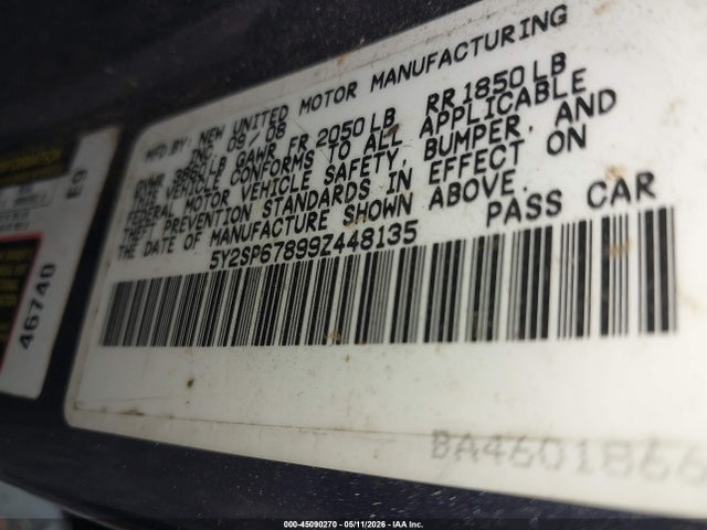 2009 Pontiac Vibe მანქანა იყიდება აუქციონზე, vin: 5Y2SP67899Z448135, აუქციონის ნომერი: 45090270