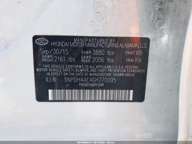 Продажа на аукционе авто 2016 Hyundai Elantra Se, vin: 5NPDH4AE4GH770095, номер лота: 45090274