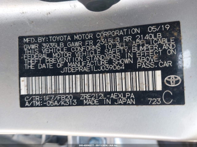 JTDEPRAE1LJ039064 Toyota COROLLA LE