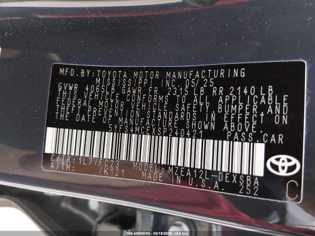 45090280 :رقم المزاد ، 5YFS4MCEXSP240421 vin ، 2025 Toyota Corolla Se مزاد بيع