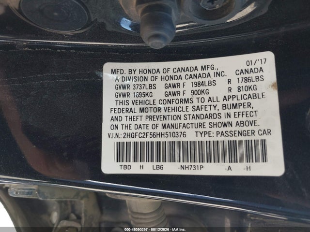 Honda Civic Lx 2017 2HGFC2F56HH510376 Image 9