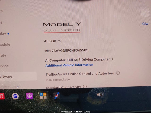 2022 Tesla Model Y Performance Dual Motor All-wheel Drive მანქანა იყიდება აუქციონზე, vin: 7SAYGDEF0NF345589, აუქციონის ნომერი: 45090321