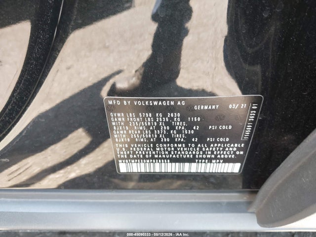 Продажа на аукционе авто 2021 Volkswagen Id.4 Pro S, vin: WVGTMPE20MP028958, номер лота: 45090333