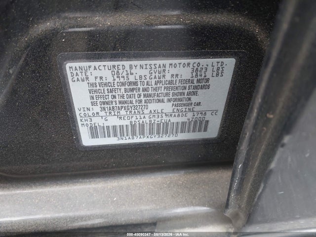 3N1AB7APXGY327270 Nissan SENTRA S