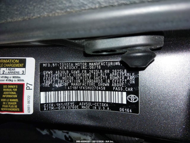 Toyota CAMRY SE 2017 4T1BF1FK5HU270458 Image 9