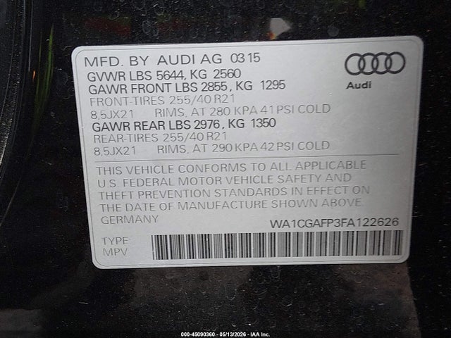 WA1CGAFP3FA122626 Audi Sq5 3.0t Premium Plus