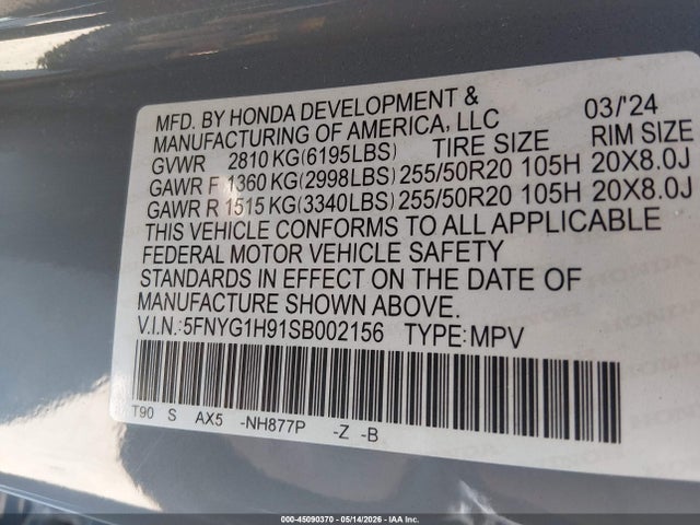 Aukcja sprzedaży 2025 Honda Pilot Black Edition, vin: 5FNYG1H91SB002156, numer aukcji: 45090370
