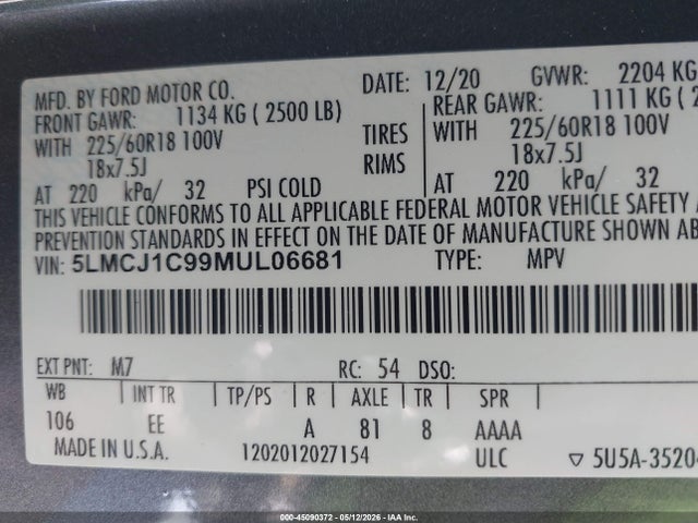 5LMCJ1C99MUL06681 Lincoln Corsair Standard
