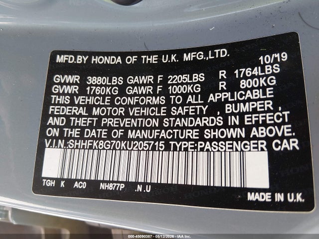 Продажа на аукционе авто 2019 Honda Civic Type R Touring, vin: SHHFK8G70KU205715, номер лота: 45090387