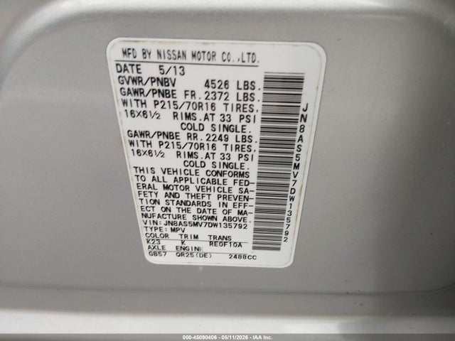Продажа на аукционе авто 2013 Nissan Rogue S, vin: JN8AS5MV7DW135792, номер лота: 45090406