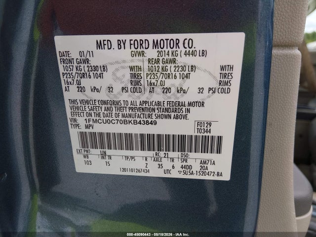 Aukcja sprzedaży 2011 Ford Escape Xls, vin: 1FMCU0C70BKB43849, numer aukcji: 45090443