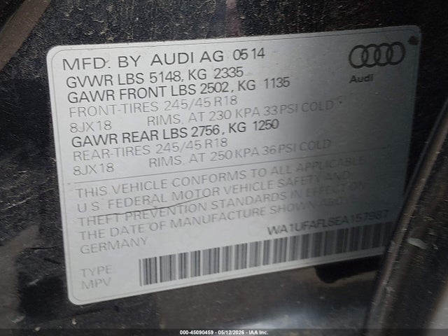 45090459 :رقم المزاد ، WA1UFAFL8EA157987 vin ، 2014 Audi Allroad 2.0t Premium مزاد بيع