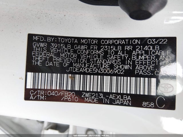 Toyota Corolla Hybrid Le 2022 JTDEAMDE5N3006902 Image 9