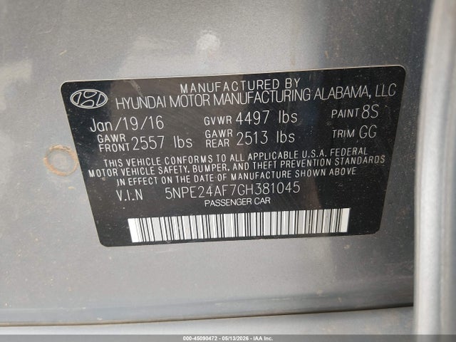 Hyundai SONATA SE 2016 5NPE24AF7GH381045 Image 9