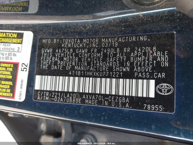 4T1B11HKXKU771221 Toyota CAMRY XLE