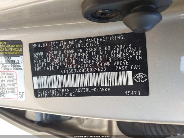 45090502 :رقم المزاد ، 4T1BE32K95U032628 vin ، 2005 Toyota Camry Le مزاد بيع