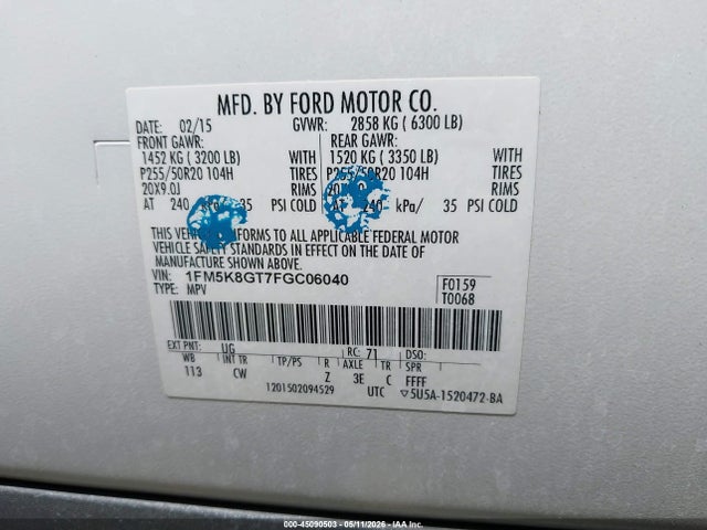 1FM5K8GT7FGC06040 Ford EXPLORER SPORT