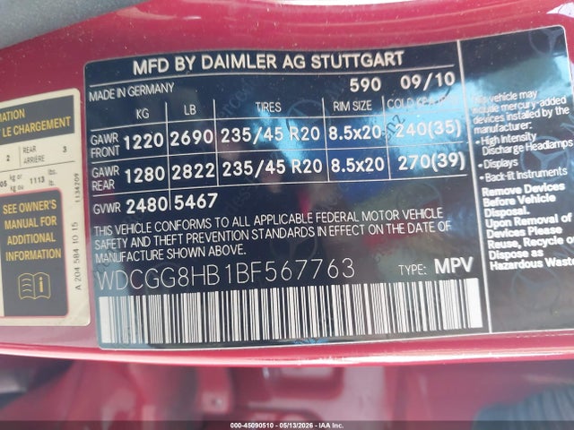 45090510 :رقم المزاد ، WDCGG8HB1BF567763 vin ، 2011 Mercedes-benz Glk 350 4matic مزاد بيع