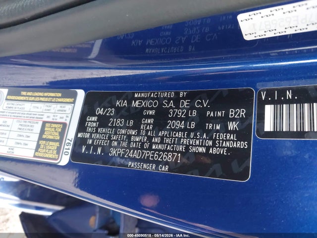 45090518 :رقم المزاد ، 3KPF24AD7PE626871 vin ، 2023 Kia Forte Lxs مزاد بيع