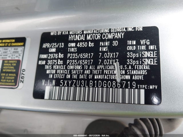 Продажа на аукционе авто 2013 Hyundai Santa Fe Sport, vin: 5XYZU3LB1DG086719, номер лота: 45090541