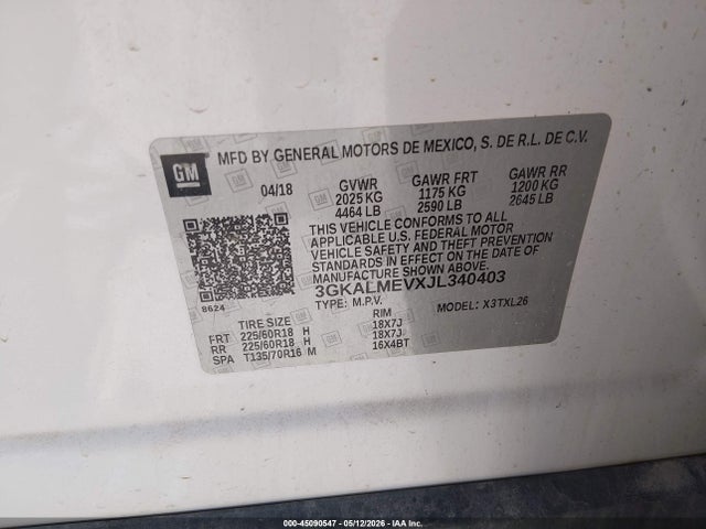 45090547 :رقم المزاد ، 3GKALMEVXJL340403 vin ، 2018 Gmc Terrain Sle مزاد بيع