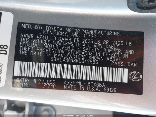 Продажа на аукционе авто 2024 Lexus Es 300h, vin: 58ADA1C18RU042886, номер лота: 45090553
