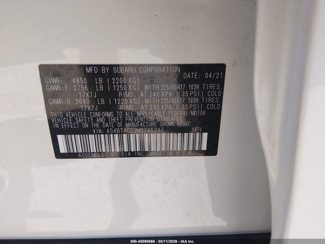 4S4BTACC2M3205217 Subaru Outback Premium