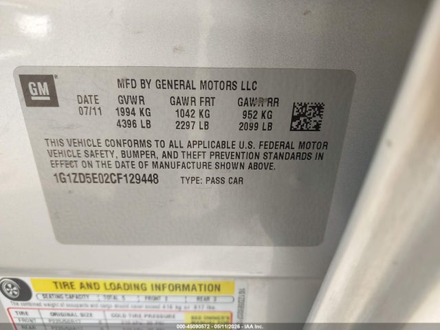 Aukcja sprzedaży 2012 Chevrolet Malibu 2lt, vin: 1G1ZD5E02CF129448, numer aukcji: 45090572