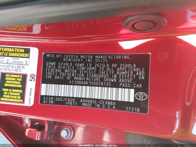 Aukcja sprzedaży 2025 Toyota Camry Le, vin: 4T1DBADK1SU028135, numer aukcji: 45090579