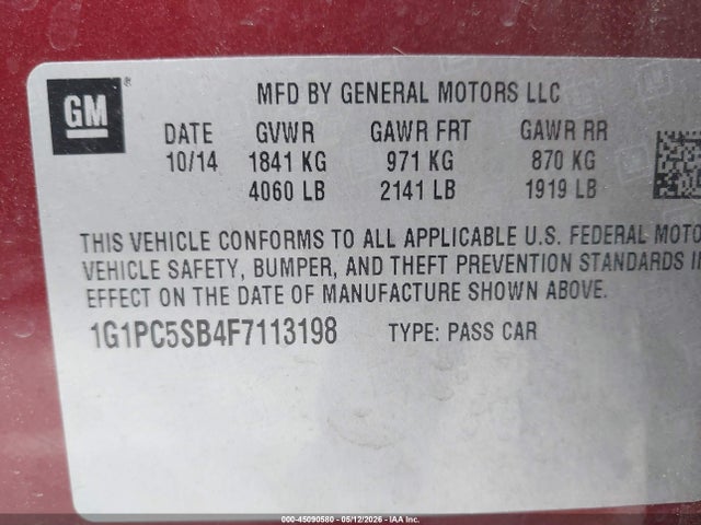 Продаж на аукціоні авто 2015 Chevrolet Cruze 1lt Auto, vin: 1G1PC5SB4F7113198, номер лоту: 45090580