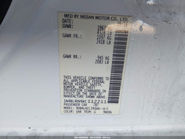 Nissan Altima 2.5 Sv 2019 1N4BL4DV6KC112211 Image 9