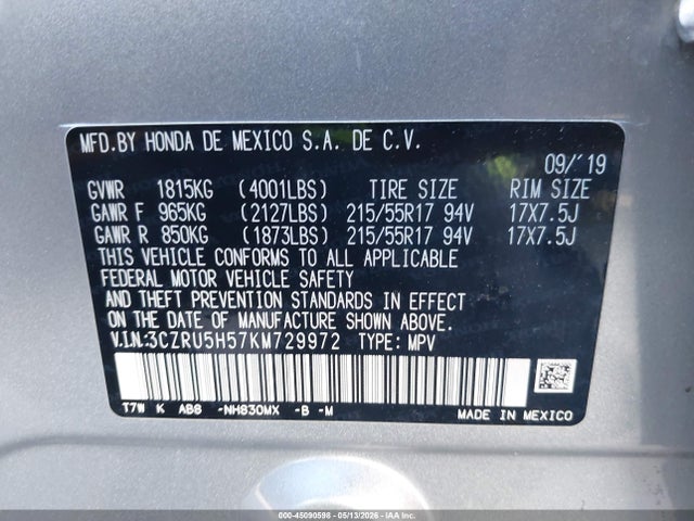 3CZRU5H57KM729972 Honda HR-V EX