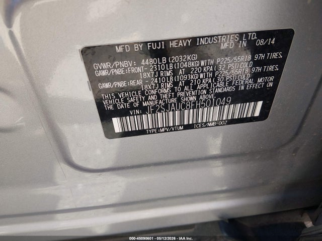 Aukcja sprzedaży 2015 Subaru Forester 2.5i Touring, vin: JF2SJAUC8FH501049, numer aukcji: 45090601