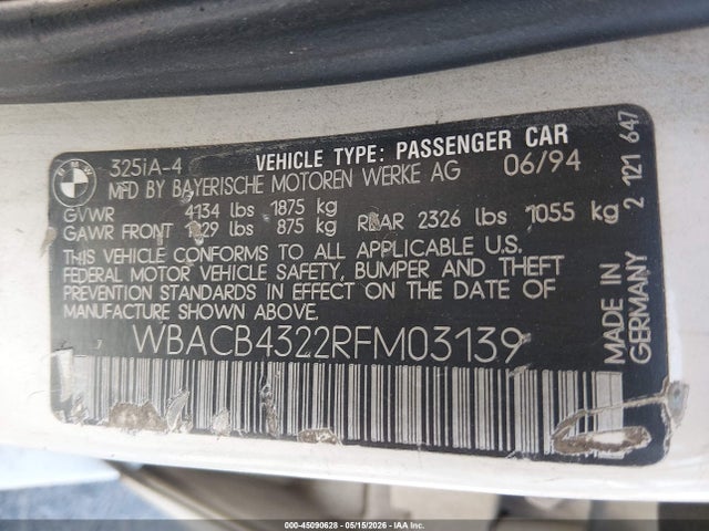 Продажа на аукционе авто 1994 Bmw 325 I Automatic, vin: WBACB4322RFM03139, номер лота: 45090628