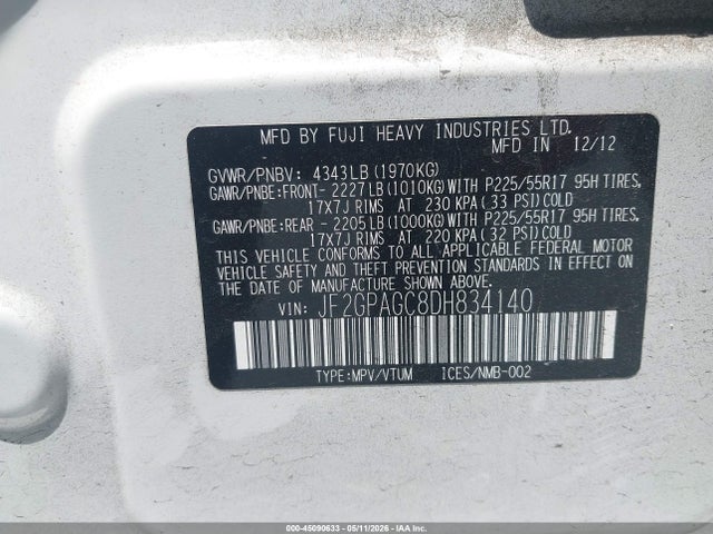 Продаж на аукціоні авто 2013 Subaru Xv Crosstrek 2.0i Limited, vin: JF2GPAGC8DH834140, номер лоту: 45090633
