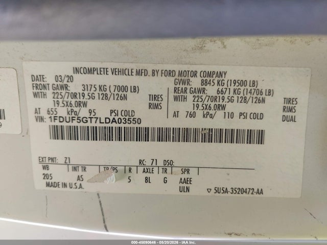Продажа на аукционе авто 2020 Ford F-550 Chassis Xl, vin: 1FDUF5GT7LDA03550, номер лота: 45090646