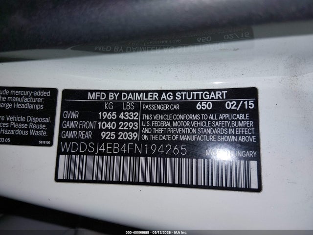 Aukcja sprzedaży 2015 Mercedes-benz Cla 250, vin: WDDSJ4EB4FN194265, numer aukcji: 45090659