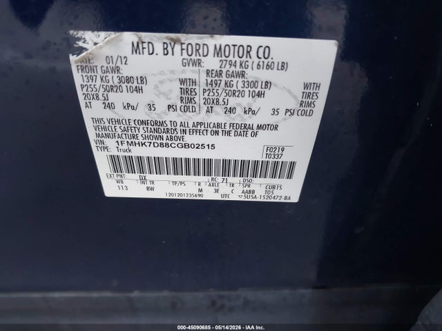 Продажа на аукционе авто 2012 Ford Explorer Xlt, vin: 1FMHK7D88CGB02515, номер лота: 45090685