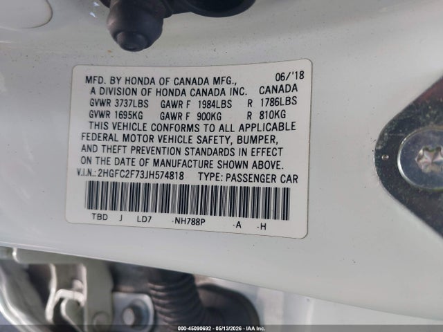 45090692 :رقم المزاد ، 2HGFC2F73JH574818 vin ، 2018 Honda Civic Ex مزاد بيع